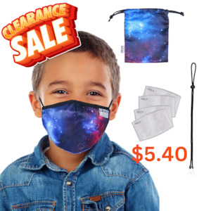 Premium Child Face Mask Set - 3 Layer 100% Cotton Reusable Face Mask  - Night Sky Child