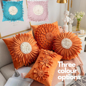 Floral Handmade 3D Velvet Cushion Covers - Orange Plush Decor with Beautiful Flo…