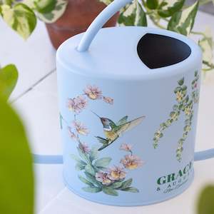 Indoor Watering Can - Stainless Steel 1.5L -Singing Hummingbirds Print Blue