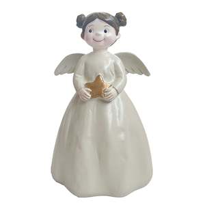 Christmas Decorations: Angel Holding A Star | Cream