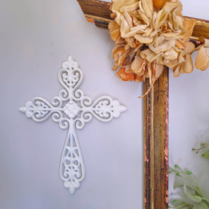 Filigree Cast Iron Cross | Antique White