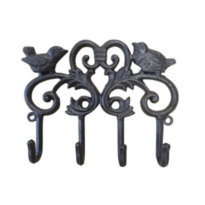 Cast Iron: Sparrow 4 Hook Hanger | Black