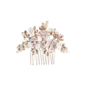 Jewellery: RAICHO (PETITE) - ROSE GOLD THREE FLOWER & PEARL CRYSTAL SPRAY