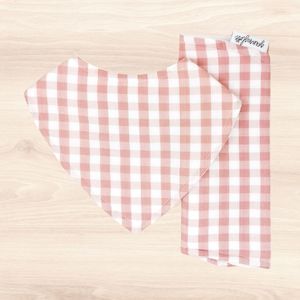 All: Antique Pink Gingham Dribble Bib & Antique Pink Gingham Burp Cloth