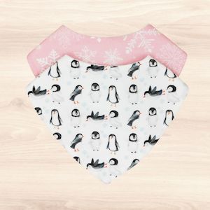 Snowflakes Pink & Winter Penguins Bib Combo