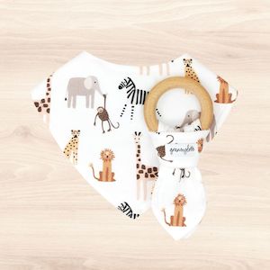 Animal Safari Dribble Bib & Animal Safari Teething Ring