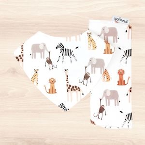 Animal Safari Dribble Bib & Animal Safari Burp Cloth