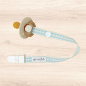 Blue Gingham Binky Clip