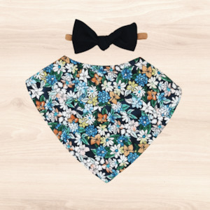 Gift Range Bib Bow: Navy Garden Dribble Bib & Navy Little-Bow