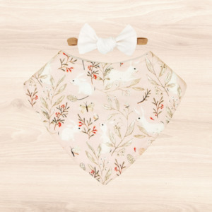 Gift Range Bib Bow: Bunnies & Butterflies Dribble Bib & Pearl Little-Bow