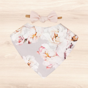 Gift Range Bib Bow: White Peonies Dribble Bib & Blush Little-Bow