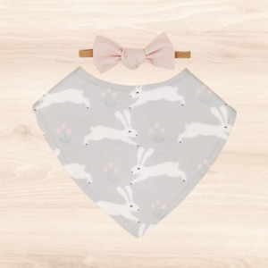 Gift Range Bib Bow: White Bunnies Dribble Bib & Blush Little-Bow