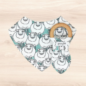 Flock of Sheep Dribble Bib & Flock of Sheep Teething Ring