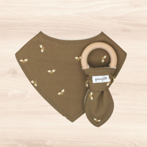 Olive Bees Dribble Bib & Olive Bees Teething Ring