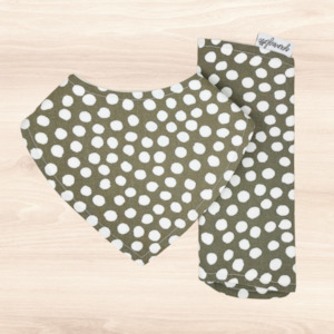 Sage Polka Dot Dribble Bib & Sage Polka Dot Burp Cloth