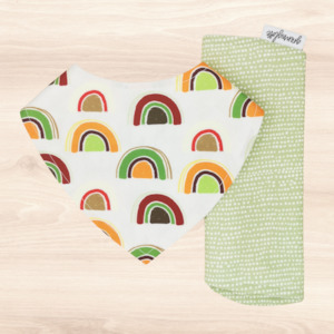 Gift Range: Retro Rainbows Dribble Bib & Moonscape Burp Cloth