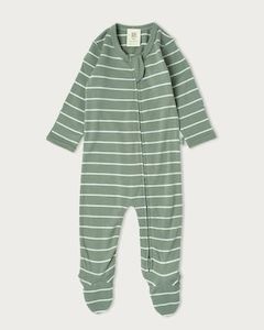 Babu | Merino Footed All in One  Sage Stripe