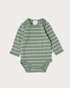 Babu | Merino Bodysuit Sage Stripe