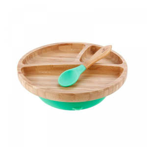 Avanchy | Bamboo Suction Toddler Plate & Spoon Green