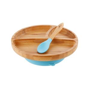 Avanchy | Bamboo Suction Toddler Plate & Spoon Blue