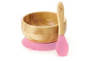 Avanchy | Bamboo Suction Baby Bowl & Spoon Pink