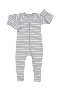 Bonds - Ribbed Zippy Wondersuit - New Grey Marle & White