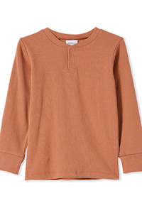 Boys Tops: Milky Clothing | Rib Henley Brick (2-7 years)