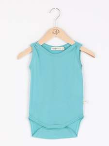 Baby Tops: Mokopuna Merino Singlet Bodysuit - Tealeaf