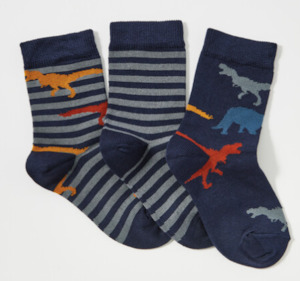 Columbine | Dino Bamboo Crew Socks 3 Pk - Navy/Grey