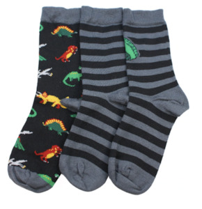 Socks: Columbine | Bamboo Crew 3 Pk Dino Black