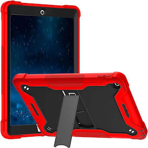 Apple iPad 7, 8, 9 (10.2 inch) Red Black Shockproof Rugged Case with Kickstand *…