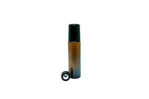 10 mL Amber Glass Bottle with roller lid and black top: 10mL Amber Glass Bottle with black roller top and lid