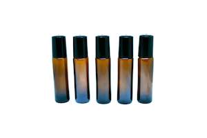 10 mL Amber Glass Rollerball with Black lid - 5 pack