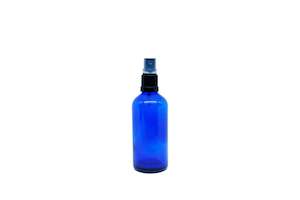 500 mL BlueGlass bottle with black fine mist spray top: 500 mL Blue Glass Bottle with black fine mist spray and cover top