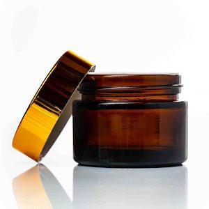 Jars: 50ml Amber Glass Jar with protective cover and Gold Lid