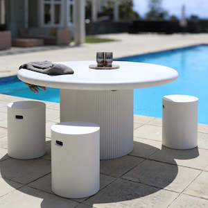 Furniture: Pula Round Concrete Outdoor Table - 1500 - White