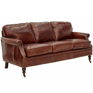 Furniture: Wiltshire Leather 3 Seater Sofa - Aged Brown