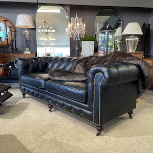 Belmont Leather Chesterfield 3 Seater Sofa - Aged Black