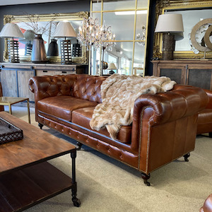 Belmont Leather Chesterfield 3 Seater Sofa - Aged Brown