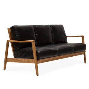 Furniture: Cabana Buckle Back Leather 3 Seater Sofa - Black