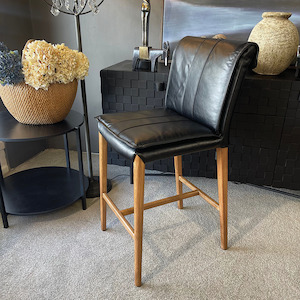 Furniture: Maxson Barstool - Black Leather - Timber Legs