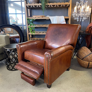 Furniture: Cambridge Leather Recliner Chair - Aged Brown Leather