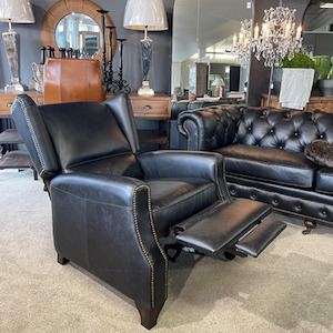 Stamford Leather Recliner Chair - Aged Black Leather