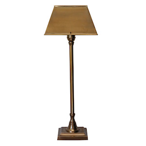 Furniture: Brass Antiqued Rectangular Base Table Lamp with Shade - Brass