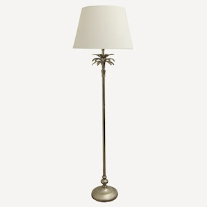 Silver Palm Floor Lamp - Natural Linen Shade