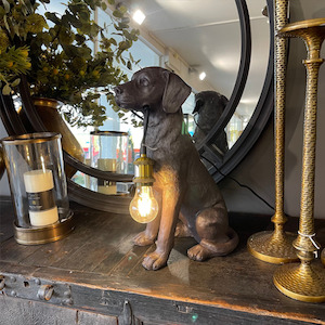 Furniture: Labrador Dog Table Lamp - Chocolate