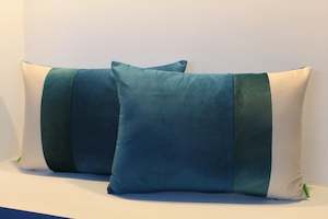 Set of 2 - Teal, Deep green & Creme Contrast - Cushion Covers - 42cm x 30cm