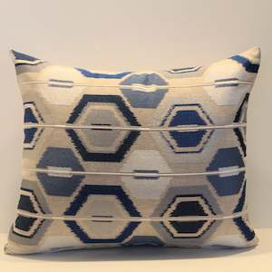 Pillow or cushion: Cobalt Hexagon Embroidery - Cushion Cover - 48cm x 42cm