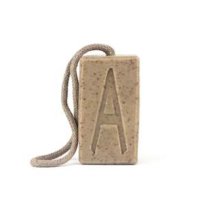 Aermeda herbal citrus & coffee scrub soap on rope