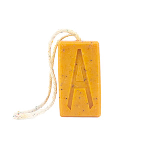 Aermeda annatto & citrus scrub soap on rope